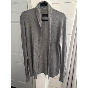 All Saints Sweater Mens Large Gray 100% Merino Wool Open Cardigan Long Sleeve